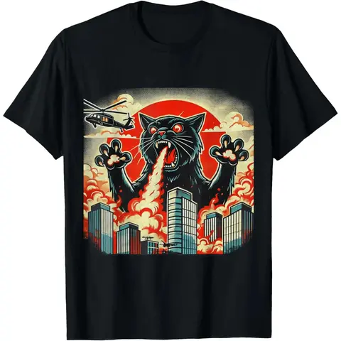Casual  shortsleeve funny graphic tees Catzilla Cat Japanese Art Funny Cat Gifts For Men Women Kids T-Shirt 0714D 818