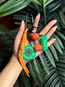 Trendy Sporty Fitness-Themed Charm Set, Gym Bag Charms, Mini Dumbbell, Weight Plate, Water Bottle Charm Set, Sporty Keychain With Handmade Braided Cord, Couple's Gift, Daily Commute / Gym Accessory