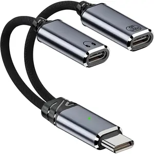 2-in-1 USB C Splitterr,Dual USB C Headphone and Charger Adapter, Type C Audio Adapter,with PD100W Fast  Interface,Suitable for  16/15,Galaxy S23 S22/Note 20 (Gray)