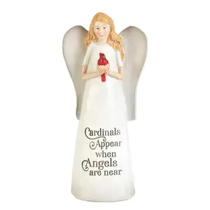212 MAIN 6 in. Resin Angel Figurine - Cardinals Appear Design, Engraved Message, Bereavement Gift, Home Decoration