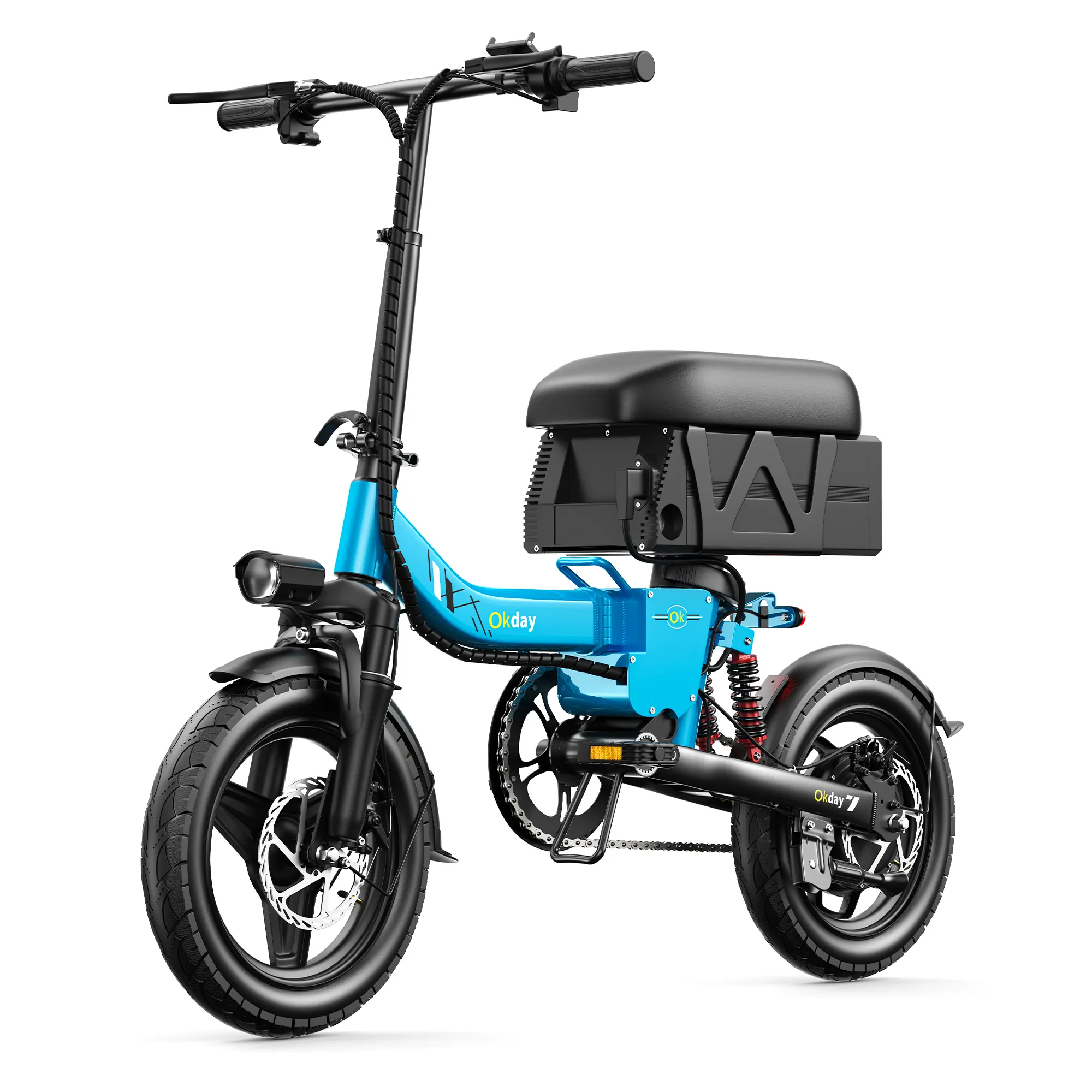 Okday 500W High Perfomance Electric Bike for Adults 19MPH Long Range Foldable Portable E-Bike With LED Lights 51" All-TerrainTires Folding Electric Bike with LED Lights Dual Brakes Carbon Steel Bicycle Taillight FrameSmooth Stable Ride