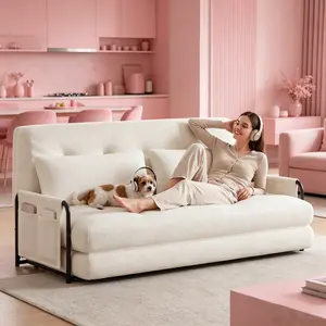 【Adjustable Sofa】Mr IRONSTONE Adjustable Floor Sofa Couch with Adjustable Backrest, Multi-Functional Bean Bag Bed with  2 Pillows, Foldable Lazy Sofa Sleeper Bed with Armrest, Versatile Floor Seating for Reading, Beige, Double