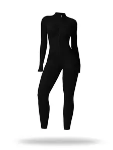 Women's Half-Zip Mock Neck, Comfy Breathable Long Sleeve One-Piece For Gym, Workout Jumpsuits, Stretchable Activewear