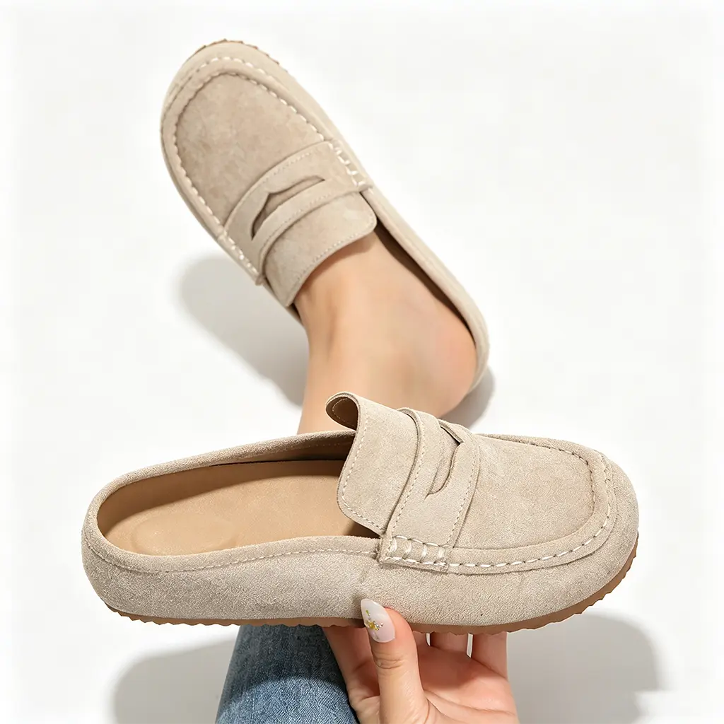 Women's Classic Slip-On Penny Loafers, Minimalist Round Toe Faux Suede Shoes with Arch Support & Non-Slip Sole for Casual Wear, Footwear, Women's Shoes, 0.5 Cm, Ankle, Tpu, Synthetic, Breathable Cloth, Cushioned Rubber, Low Heel, All Seasons, Closed Toe,,