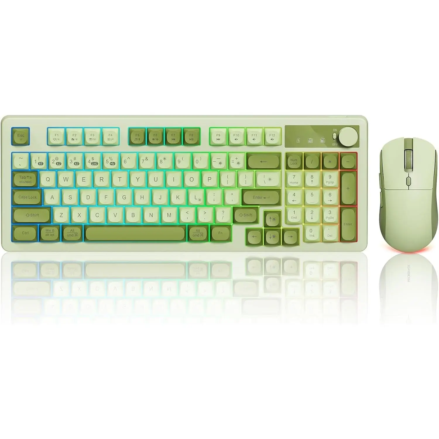 Keyboard and  Combo Creamy with Number Pad for Desktop  iPad /2.4ghz/Wired Rechargeable Light up RGB Quiet Compatible with PC Laptop Tablet (Green)