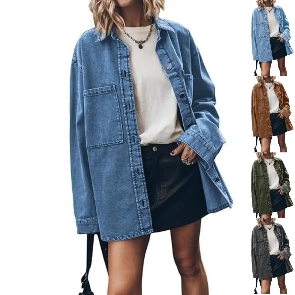 Imily Bela Womens Oversized Jean Jacket Casual Button Up Denim Overshirt Trendy Long Sleeve Denim Jacket Coat