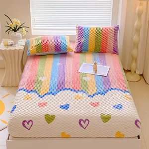 3pcs Set Thickened Milk Flannel 1 Bed Sheet + 2 Pillowcases, Fuzzy Mattress Cover, Mattress Protector Soft Comfortable Bedding, Full-Enclosure Bed Cover for Bedroom, Hotel, Suitable for (Excludes Pillow Core)