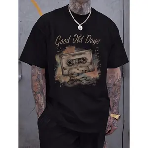 Retro Cassette Tape Good Old Days Graphic Tee Vintage Watercolor Splash Design, Printed Tee Casual Wear Unisex Top, Streetwear Style Aesthetic Tee Soft Fabric Summer Shirt, Trendy Retro Music Shirt Nostalgic 90S Illustration, Everyday Wear