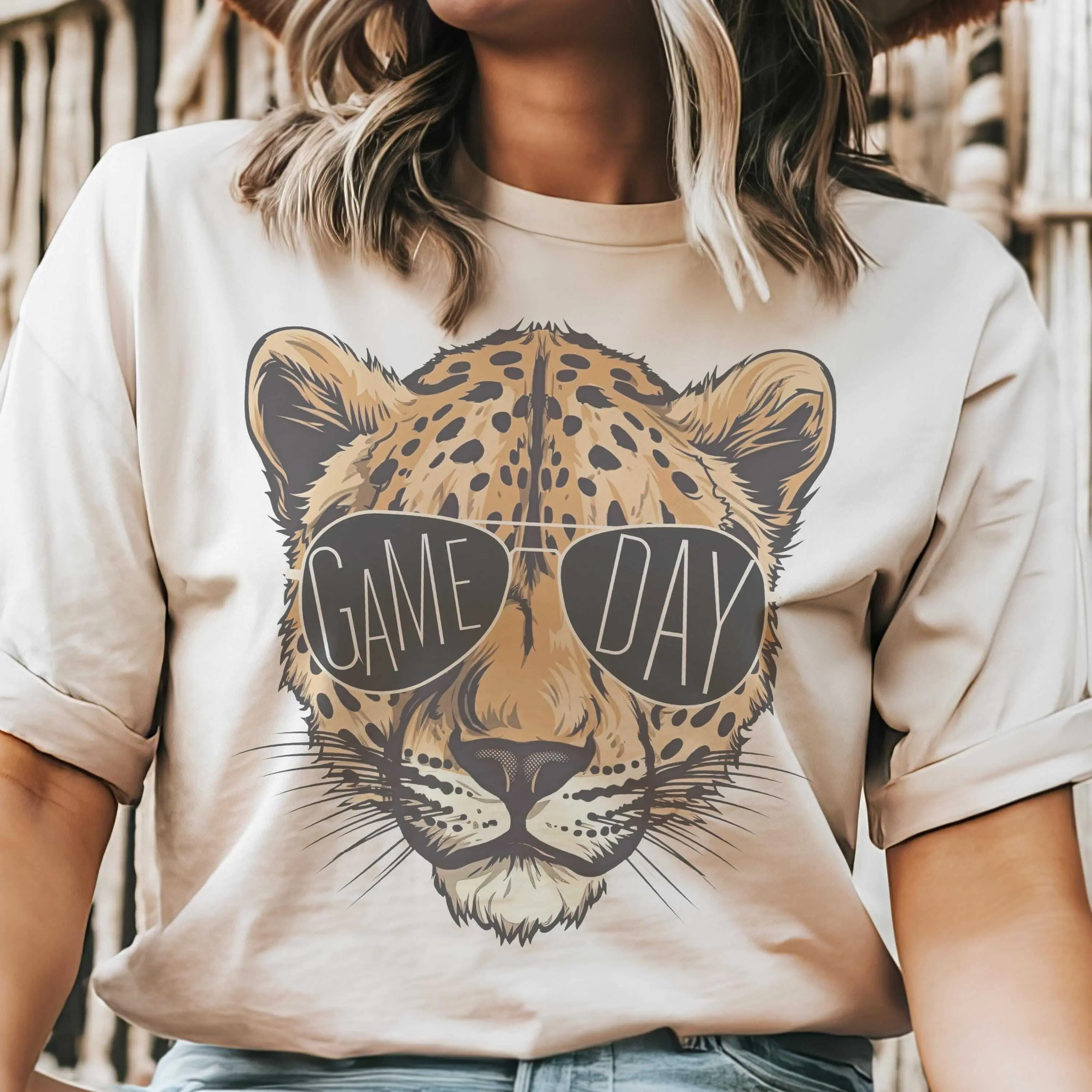 Game Day Jaguars Shirt | Leopard Graphic Tee with Sunglasses | Unisex School Spirit T-Shirt | Cute Game Day Outfit | Sports Fan Apparel Cotton Trending
