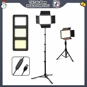 10" 3-Color LED Video selfie Light Panel Kit with Barn Doors & 57" Retractable Tripod, Dimmable 2500K-6500K for YouTube TikTok Live Streaming Makeup Photography Zoom Calls Video Recording Studio Lighting Setup#SummerVibes