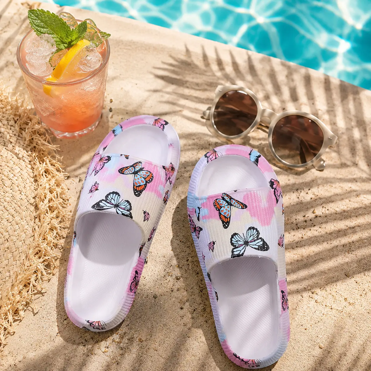 FEITAI Women's Thick Soft Sole Non-Slip Comfort Slippers, Outdoor Casual Cool Sandals, Butterfly Cartoon Vacation Beach Shoes
