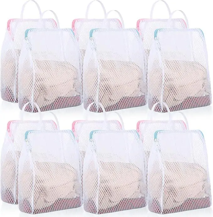 12Pcs/Set Honeycomb Mesh Laundry Bags with Handle,12 x 8 Inch Socks Bag for Washing Machine for Delicate Items Lingerie Travel Garment,Pink and Blue,Christmas Party Gifts,Hand Tools Kits