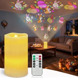 Easter Flameless Candle Projector Light, Easter Decorations Candles Lamp with Cute Bunny/Egg Projection,  Operated LED Candle with Remote Timer for Spring Table  Decor ( - Easter)