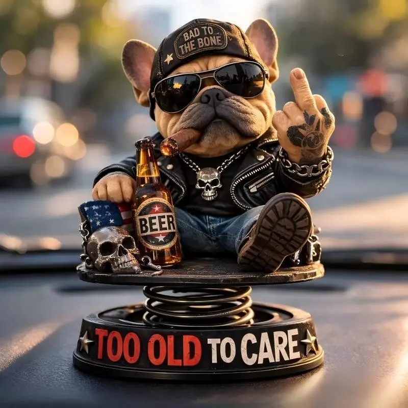 Too Old to Care Dashboard Bobblehead, Fun Car Accessory, Dashboard Accessories, Head Movement Bulldog Design, Perfect for Dashboards, Unique Decorative Item, Car Decorations, Car Ornaments, Vehicle Decor, Automotive Decorative Accessories