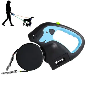Double Retractable Dog Leash with LED Light, Tangle-Free Dual Dog Lead, Auto Lock & Anti-Slip Handle