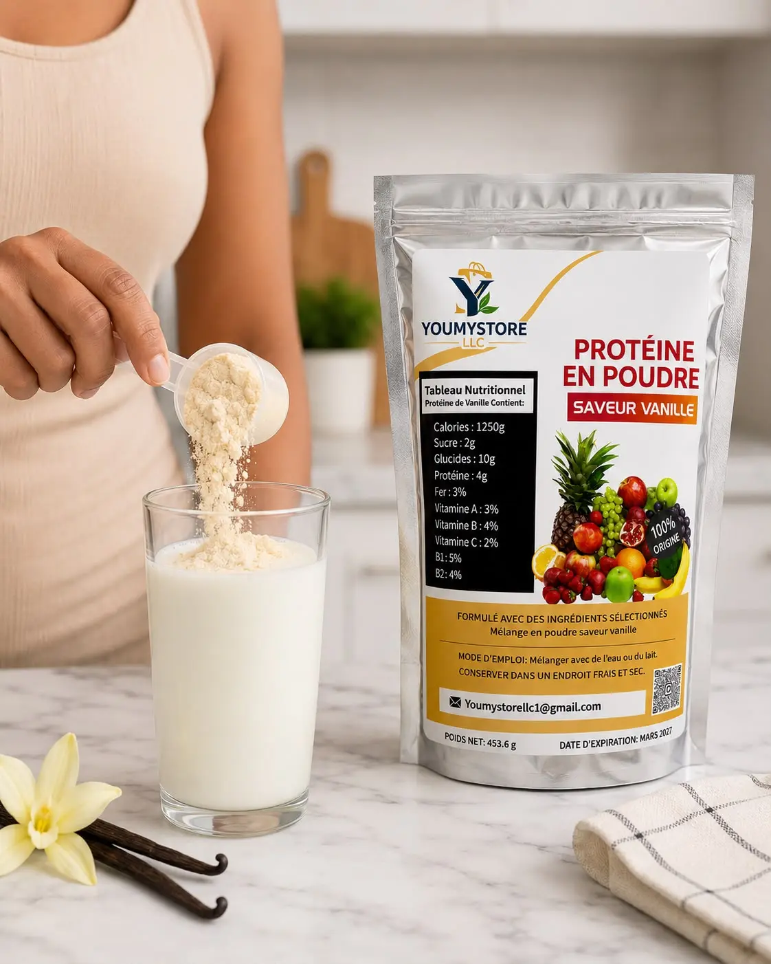 VANILLA PROTEIN NUTRITION POWDER, 453.6 G FITNESS. Supplement Milk Natural Healthcare Dietary Edible