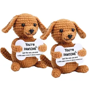 Cute Mini Hand Knitting Crochet Dog - Funny Papa Gift |   Stocking Stuffers White Elephant Birthday Presents for Women Men Girls Boys Desk Decor Small Puppy Ornament