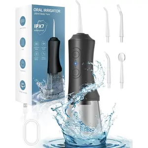 Water Flosser, Water Dental Flosser Pick for Teeth, 300ML IPX7 Waterproof Oral Irrigator, 3 Modes 4 Replaceable Jet Tips, Professional Flossing Cleaning Picks for Home Travel Gums, Braces Care (Black)