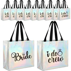 11pcs Reusable Iridescent Rainbow Gift Bags, Ideal for Bride & Bridesmaids, Perfect for Wedding Favors, Bachelorette Parties, Bridesmaid Gifts, Set, Party Favors, Wedding Party Supplies