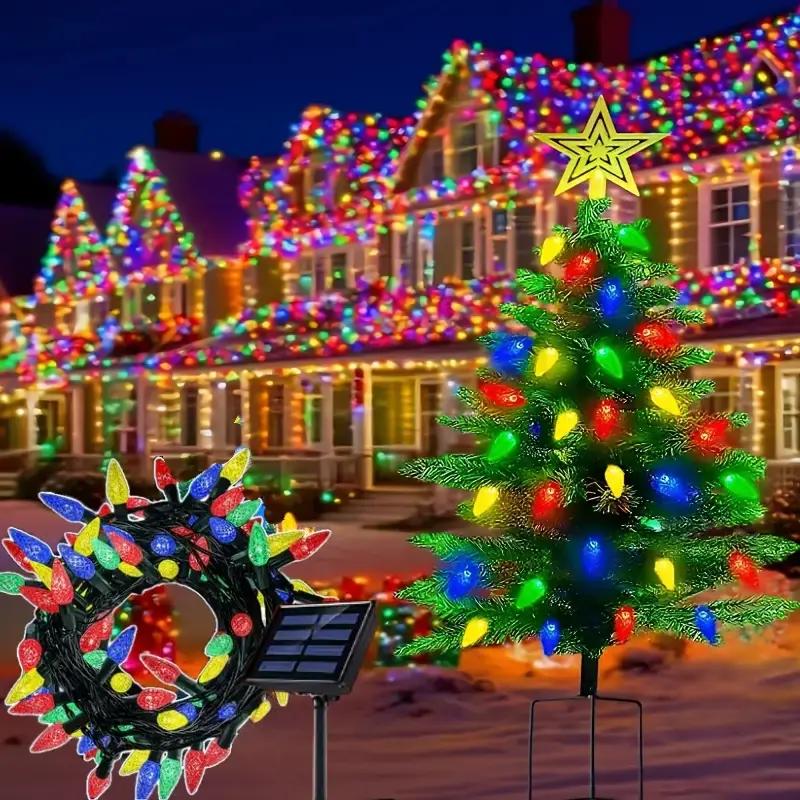 100LED Solar Strawberry String Lights - 8 Color Modes Colorful Christmas Lights for Bushes, Gardens, Courtyards, Fences, Eaves, Path Decoration, IPX4 Outdoor Lights, Christmas Halloween Birthday Party Decoration, Party Decoration Supplies