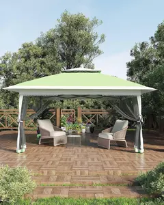 12x12 Gazebo with Mosquito Netting- Pop Up Canopy- Easy Setup with 4 Sand Bags- 3 Height Adjustable- Olive Green