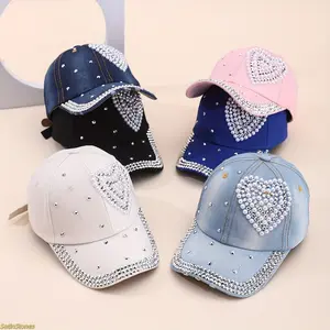 1PC Unisex Cotton Fashion Baseball Cap - Spring-Summer Style, Adorned with Peach Heart Diamond Accents