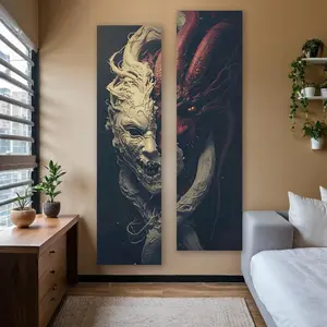 Demonic Mask Pattern Tapestry, 1 Count Gothic Style Artwork Tapestry, Wall Hanging for Home Living Room Bedroom Decor, Cool Festival Gift, Halloween