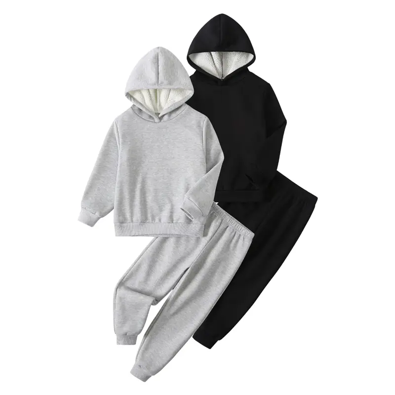 4-piece boys fall/winter new solid color fashion hooded sweater children's long-sleeved trousers casual suit boys' casual sportswear suit Outfit Sets Youth Kits