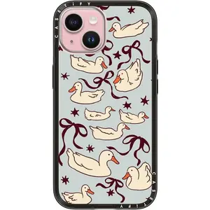 Compact iPhone 15 Case [Slim and Sleek/Compatible with Magsafe / 4 ft. 2X Military Grade Drop Protection] - Ducks and Bows - Clear Black