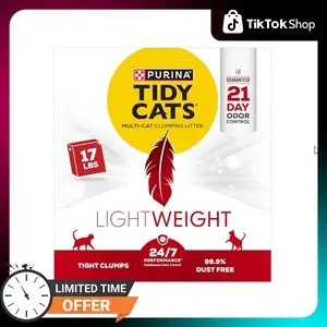 Purina Tidy Cats LightWeight, Low Dust, Clumping Cat Litter Odor Control 24/7 Performance Multi Cat Litter - 17 lb. Box
