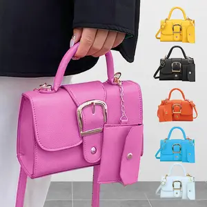 Women's Fashion Buckle Handbag, Simple Solid Color Shoulder Bag, Classic All-Match Crossbody Bag with Small Coin Purse