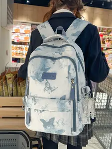 2026 New Zaoan Butterfly Print Large Capacity Backpack, School Backpack Bookbag, Zipper Backpack, High Aesthetic Student Commuter Bag with Hanging Decoration