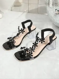 Women's Transparent Heel Sandals, Round Toe PU Material, Cut-Out Design, Comfortable & Stylish Footwear for Daily Wear, Elegant Party Footwear