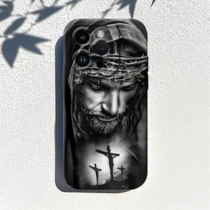 Jesus Cross Pattern Phone Case , Soft Silicone, Fully Protected and Shockproof Cover For iPhone 17 16 15 Pro Max 14 13 12 11 X Plus Air Mini 16E Black