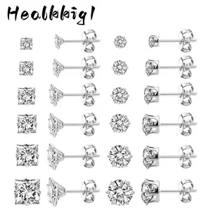 10 Pairs 304 Stainless Steel Rhinestones Stud Earrings Set, Simple Style, fathersdaygiftideas