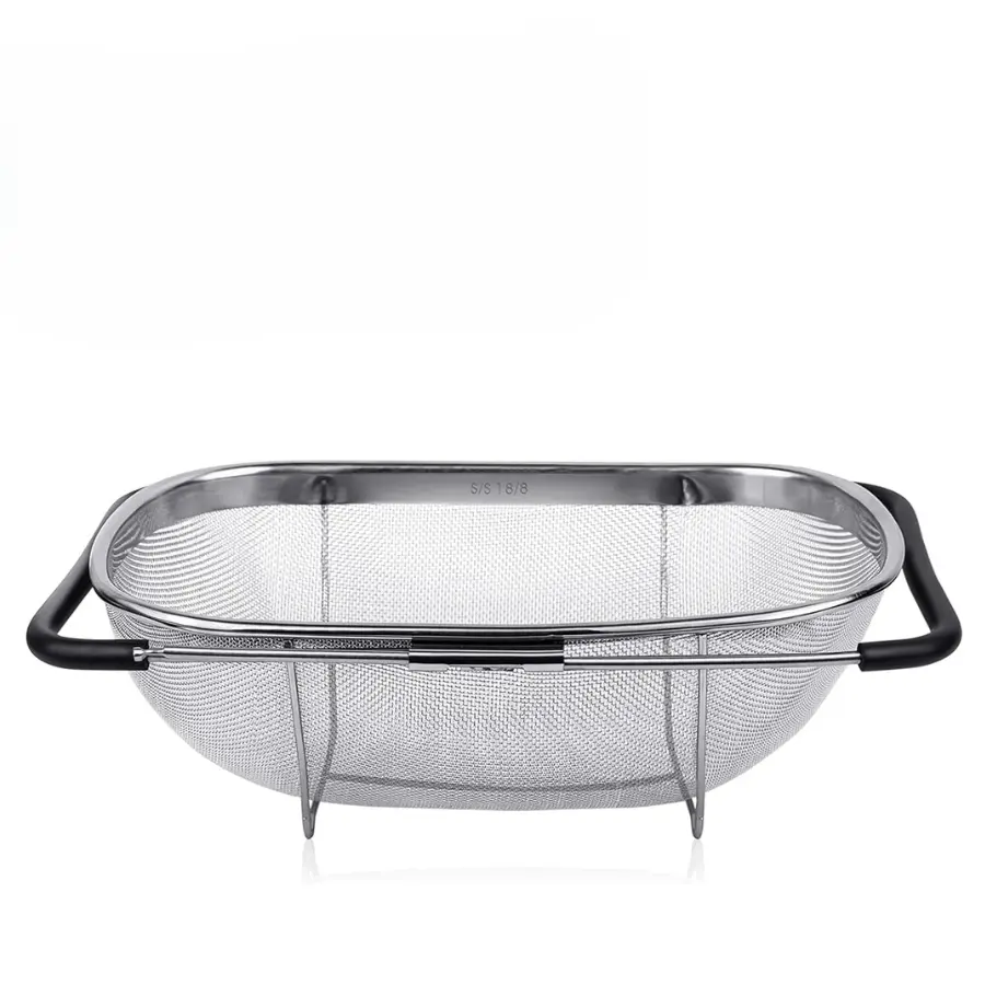 Large Over Sink Stainless Steel Mesh Colander with Expandable Handles, 6 Qt