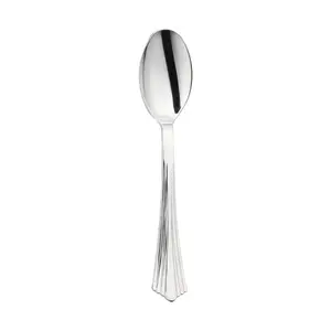 Shiny Metallic Groove Silver Plastic Spoons