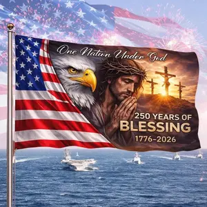 One Nation Under God United States of America 250 Years Flag 1776–2026, Christian Cross Patriotic Eagle House Flag, 4th of July Banner, 4th of july