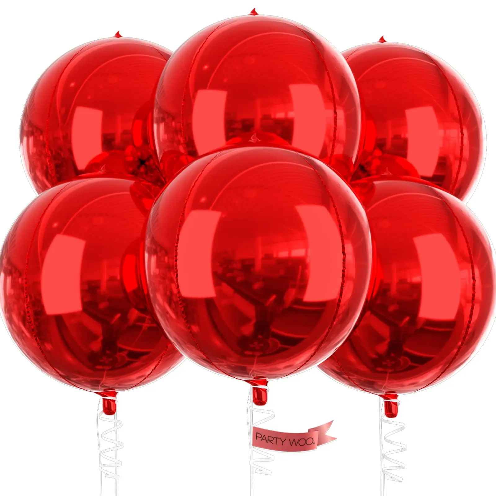 PartyWoo 6-Piece 22-Inch Red Foil 4D Mirror Disco Balloons, Inflatable Mylar Decor for Graduation, Birthday Party Supplies, Balloon Balloons, Disco Ball Balloons