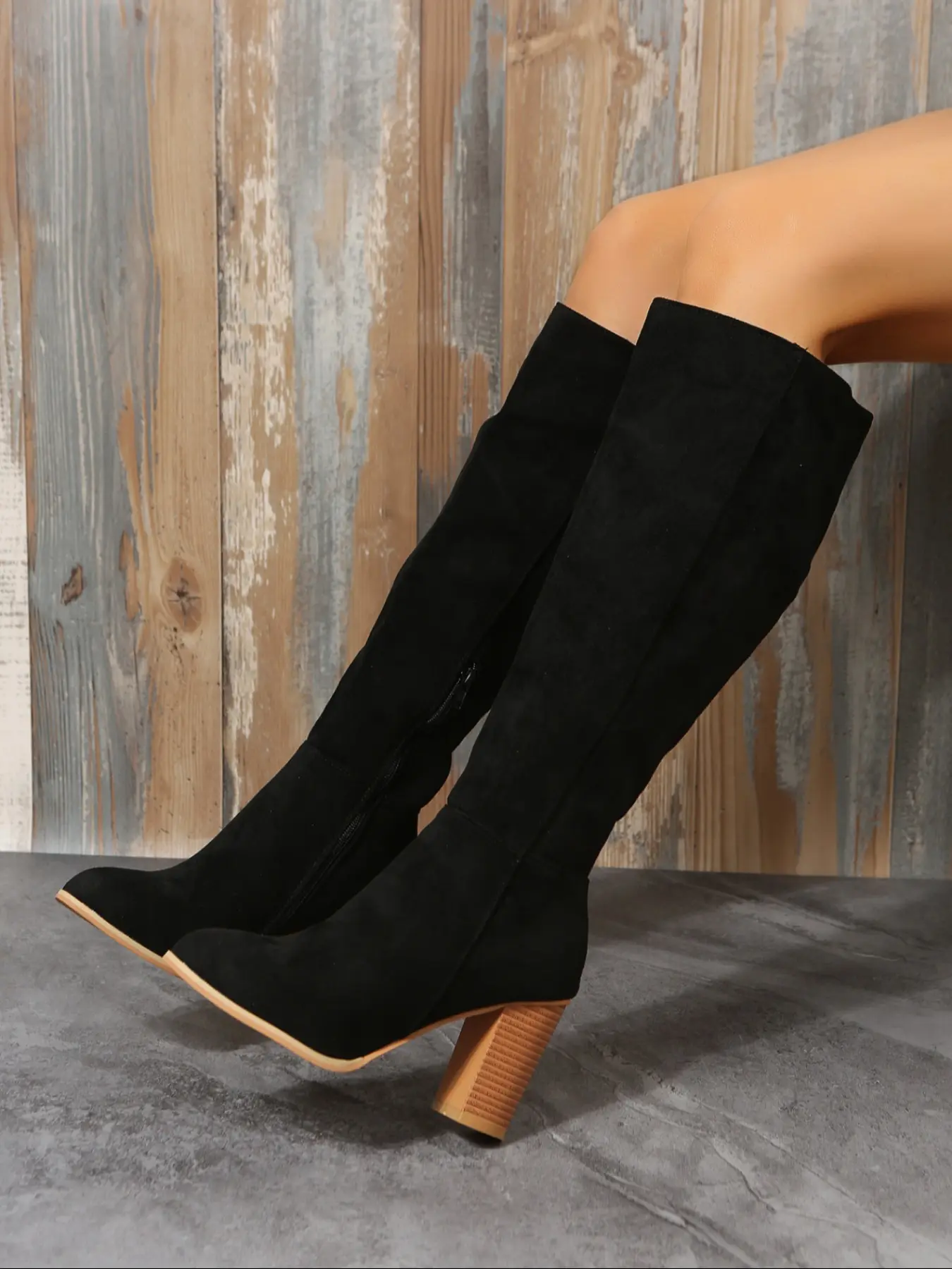 Women's new over-the-knee chunky heel long boots, elegant, fashionable, trendy, simple, versatile wide-leg pointed toe knee-high boots, suitable for autumn and winter outdoor wear, ideal for daily casual wear and party events, a must-have gift, Rubber