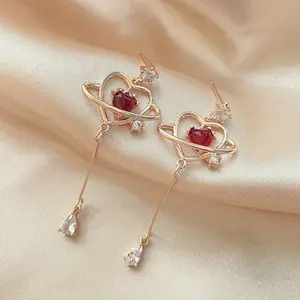 Women's Elegant Geometric Long Dangle Earrings - Cute Exquisite Simulated Crystal Jewelry for Party, Formal Evening Events - Heart Pendant, Infinity Heart Bridal Styles, Dangle Bridal Earrings, Formal Evening Earrings