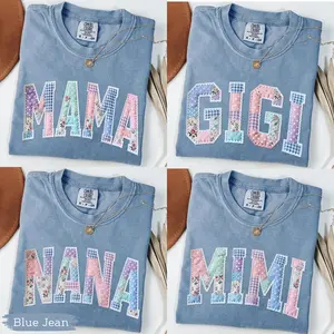 Custom Comfort Colors Print Patchwork Floral Mama Shirt, Graphic Mama Shirt, Varsity Mom Tee, Patchwork Mama Shirt, Cottagecore Floral Mom Gift - AG
