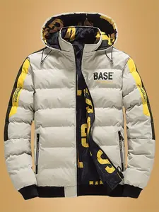 Men's Double-Sided Winter Jacket - Thick Insulated Coat with Removable Hood, 100% Polyester Fiber, Red Black Color Block Design, Zipper Front Closure and Pockets, Suitable for Outdoor Casual Wear, Winter Apparel Menswear Tops