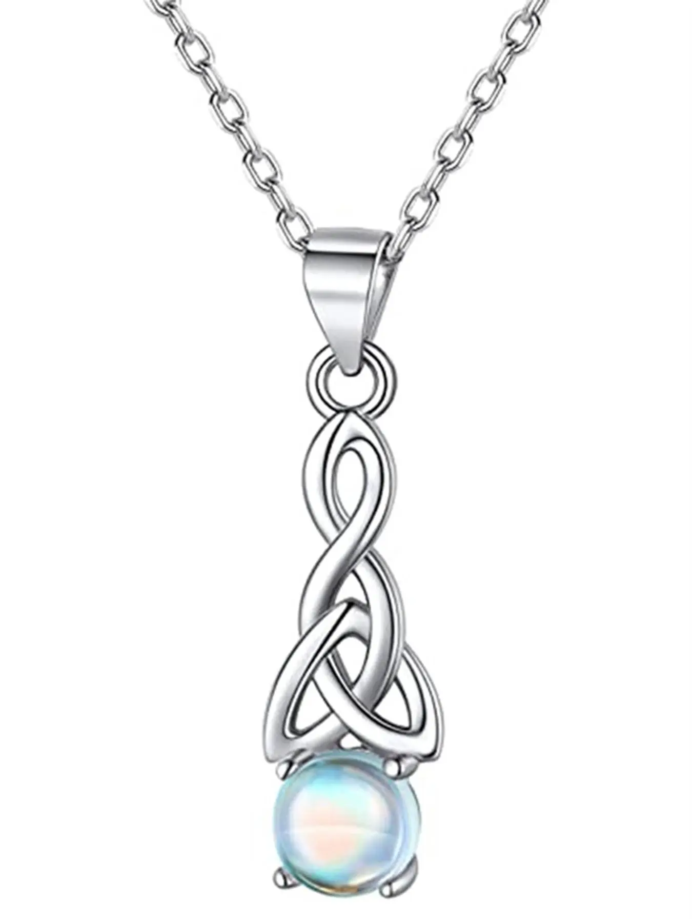 Romantic Celtic Knot Design & Moonstone Decor Pendant Necklace, Love Knot Necklace, Moonstone Necklace, Elegant Necklace, Exquisite Jewelry Gift, Birthday Gift Jewelry, Fashion Jewelry Accessories for Women & Girls, An Ideal Gift