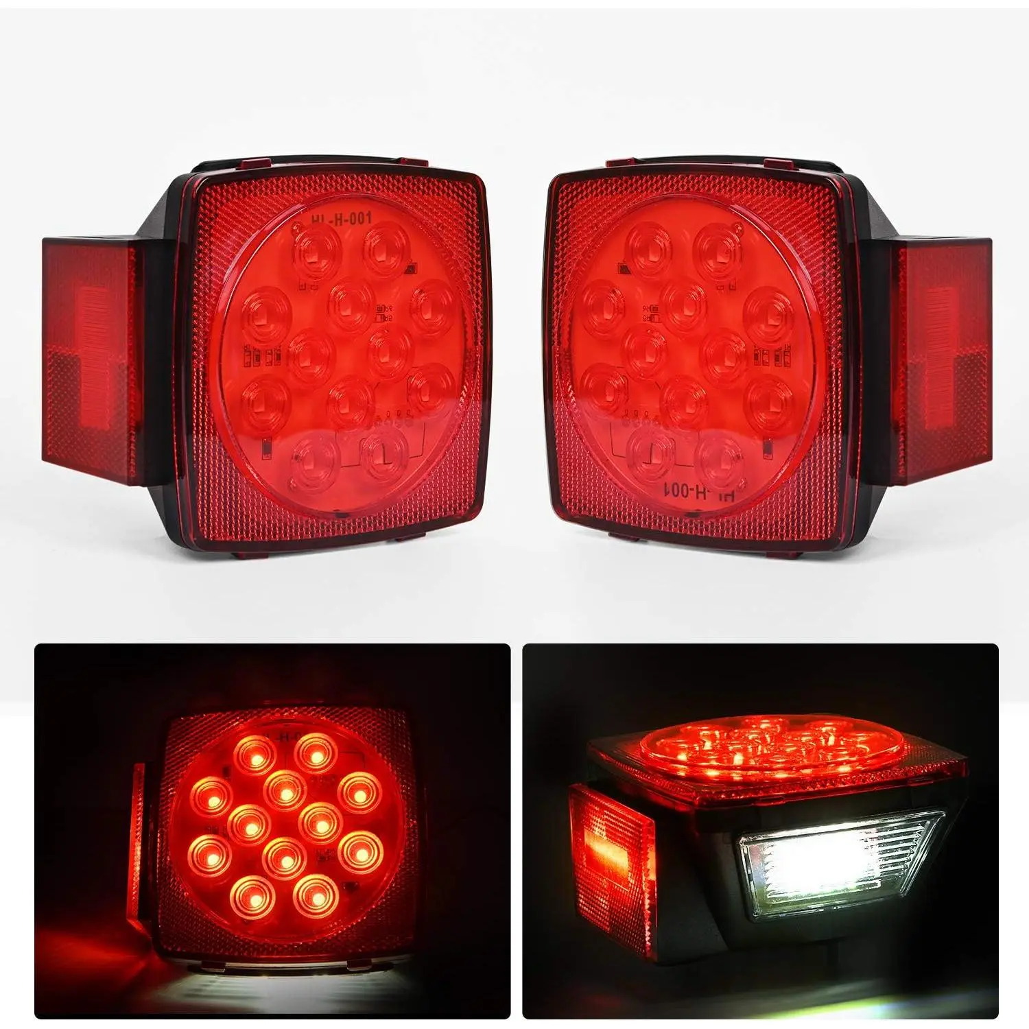 Nilight 2PCS Square LED Trailer Brake Lights - Low Profile, Submersible, IP68 Rated, 12V Stop/Turn/Tail Side Marker License Lights for Utility Trailers, Truck Accessories, Brake Light Led Beacon Automotive