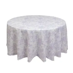 Polyester 120" Round Tablecloth White - Lavender Lilac French Toile Pattern for Chic Weddings