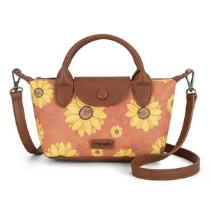 Wrangler Sunflower Print Mini Top Handle Crossbody Bag Women's Signature Compact Everyday Purse with Magnetic Button Closure & Adjustable Strap Casual Daily Use