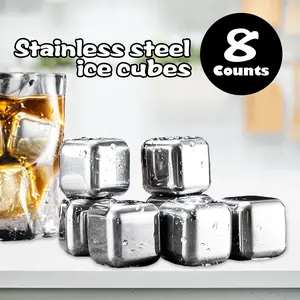 8 Counts Whiskey Stones Gift Set with Tongs, Reusable Stainless Steel Ice Cubes with Tongs - Premium Chilling Rocks for Whiskey & Drinks