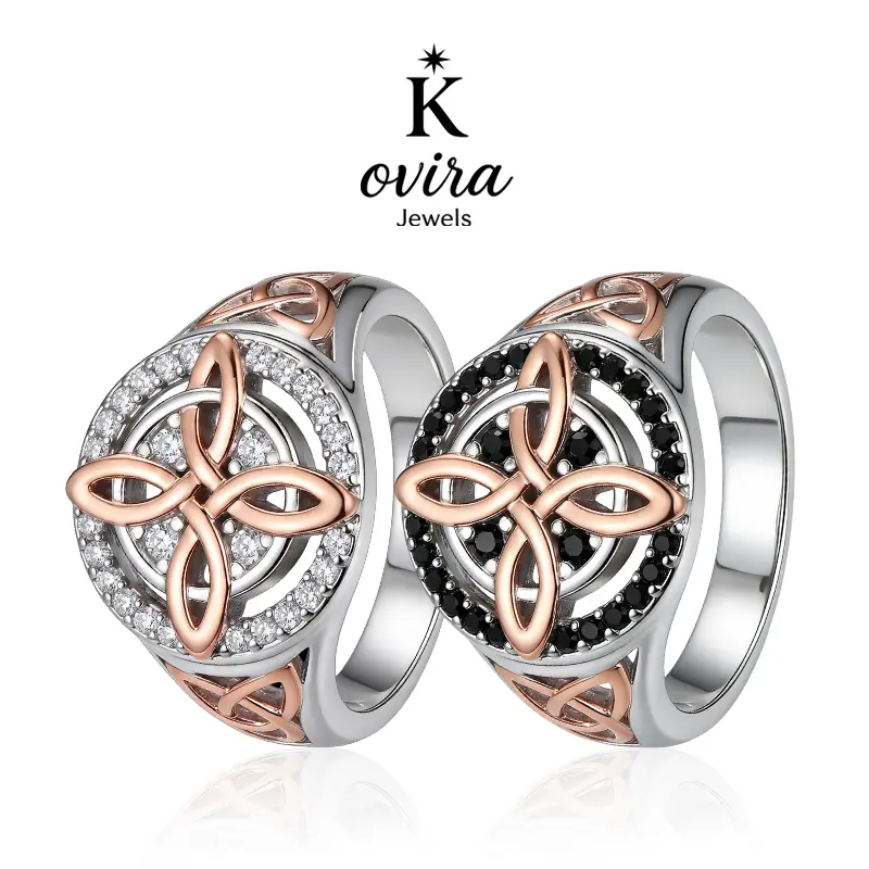 Kovira S925 Sterling Silver 2-Tone 5A Zircon Witch's Knot Celtic Knot Women's Stone Ring Set, Unique Daily Casual Linked Jewelry, 5A Zircon Flash Meaningful Birthday Gift, Meaningful Gifts, Stone Rings, Exquisite Trendy Ring, Decorated Ring