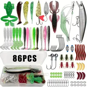 86/88/136/149/366 Piece Fishing Lures Set, Includes Soft Bait, Hard Bait, Hooks, Sinkers, Spinnerbaits, Frog Lure, Saltwater Freshwater Use